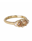 18K "Mariam" Ring with East-West Multi Prong-Set Oval Champagne Diamond with Pave Diamond Side & Hidden Halo