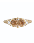 18K "Mariam" Ring with East-West Multi Prong-Set Oval Champagne Diamond with Pave Diamond Side & Hidden Halo