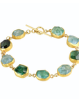 22K & 18K Bezel-Set Multi Natural Rough Aquamarine & Green Tourmaline Bracelet