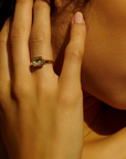18K Petite "Neue" Step-Cut Ring with Diamond "Shaker"