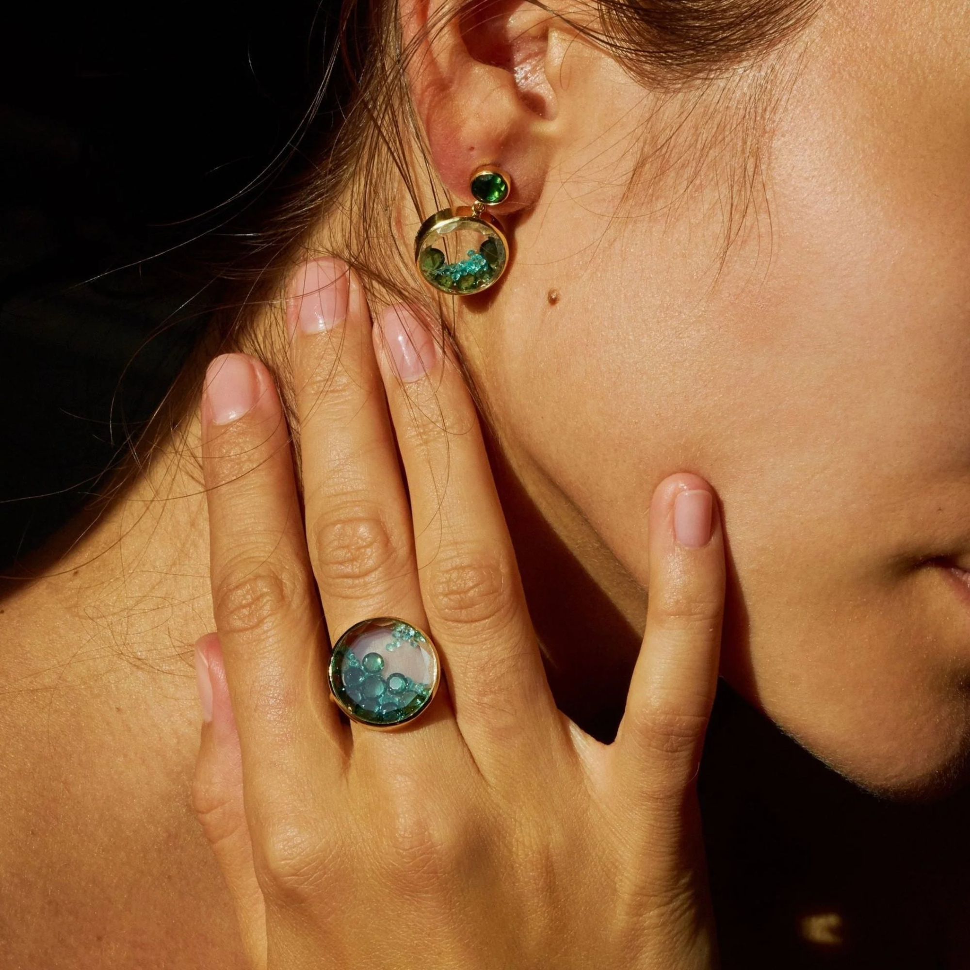 18K "Matiz" Ring with Rose-Cut Tourmaline &amp; Paraiba Tourmaline Round "Shaker"