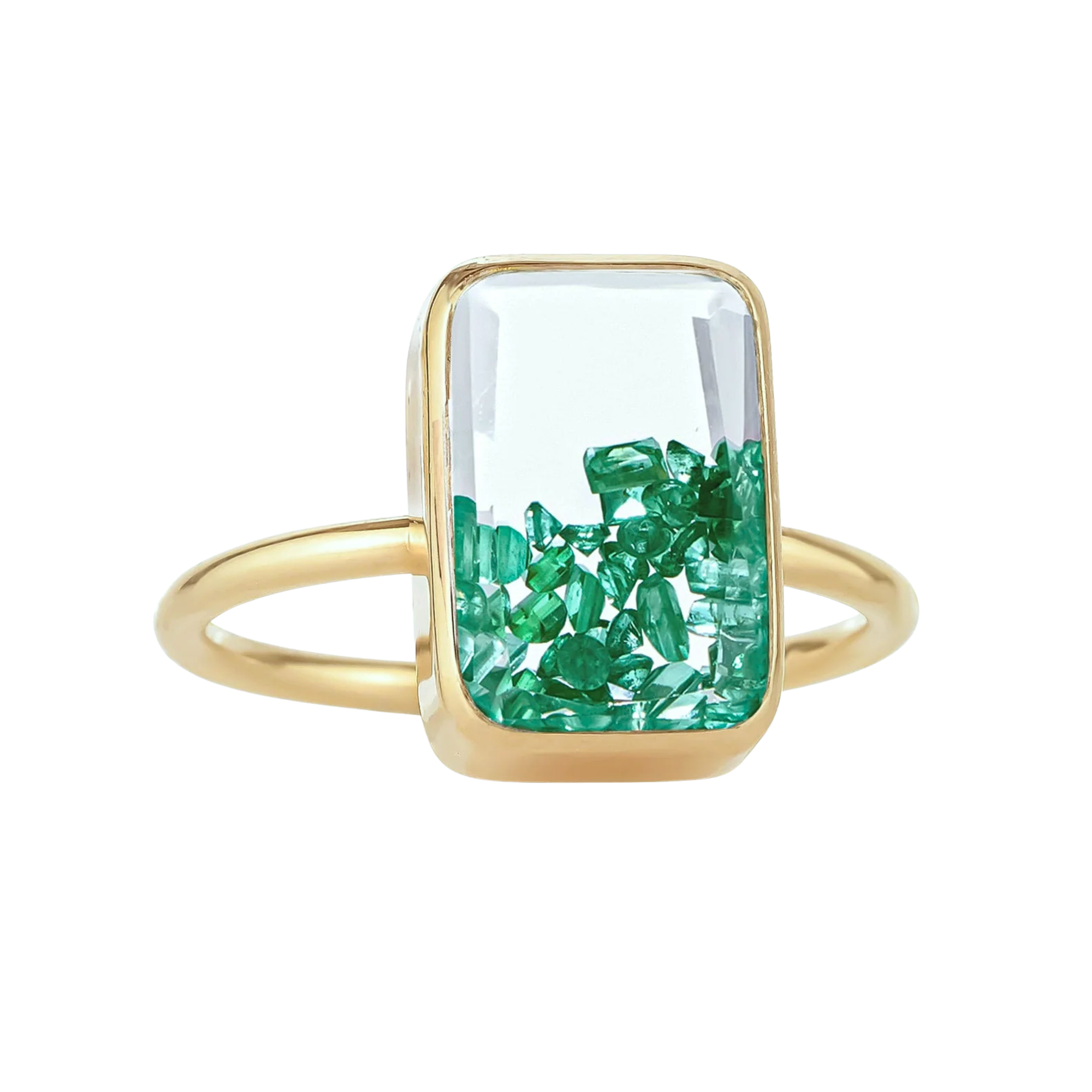 18K Petite "Ten Fourteen" Ring with Emeralds