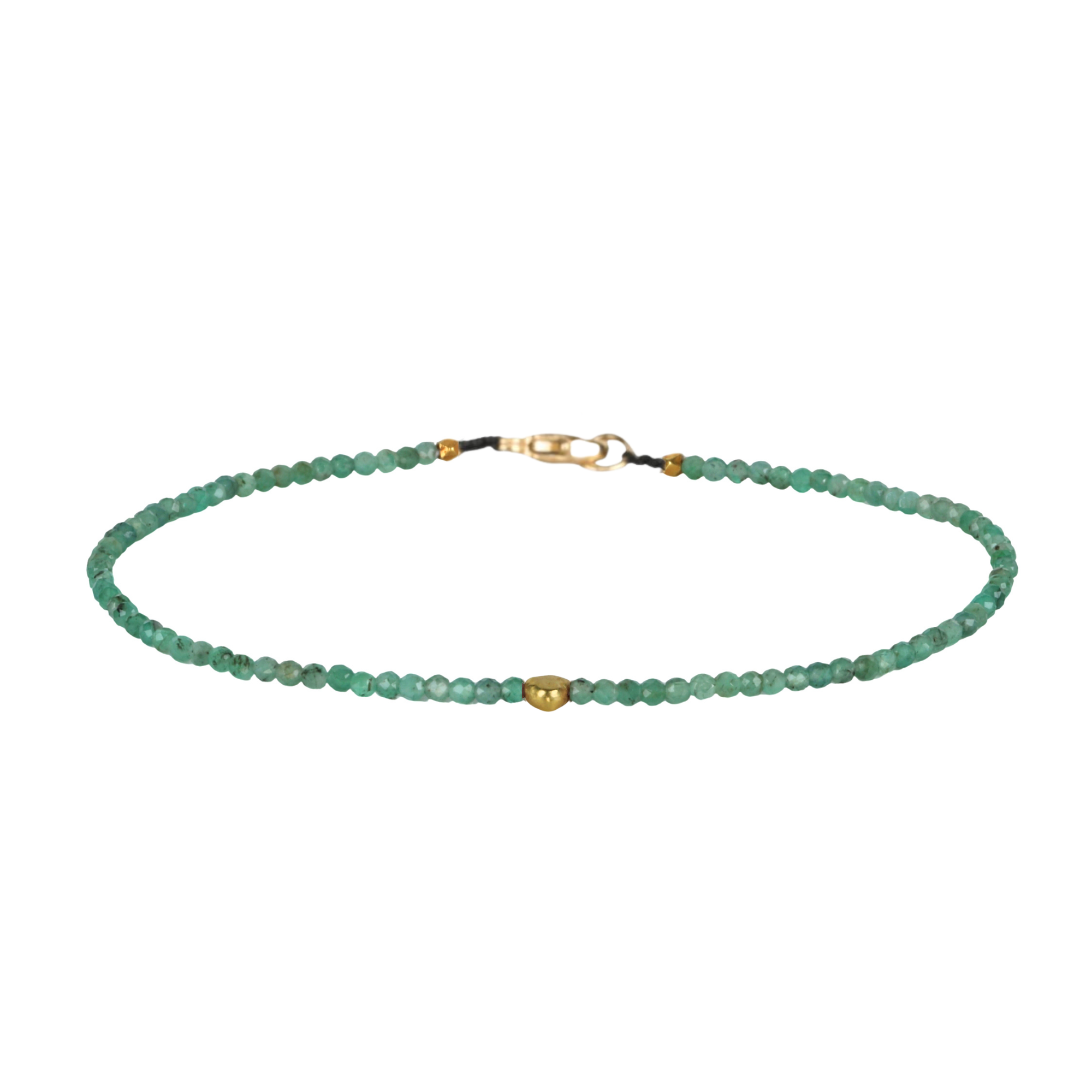 Faceted Emerald Beaded Bracelet with 18K Flattened Round Bead
