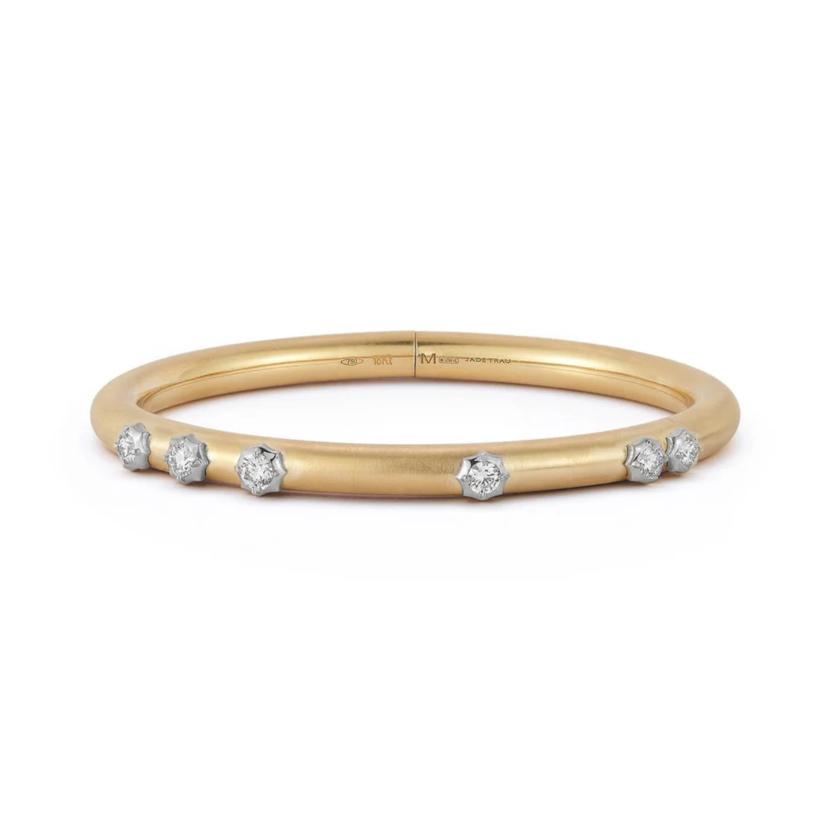 18K &amp; Platinum Two Tone "Constellation" 5.0 Plie Bangle Featuring Six Scattered Diamonds