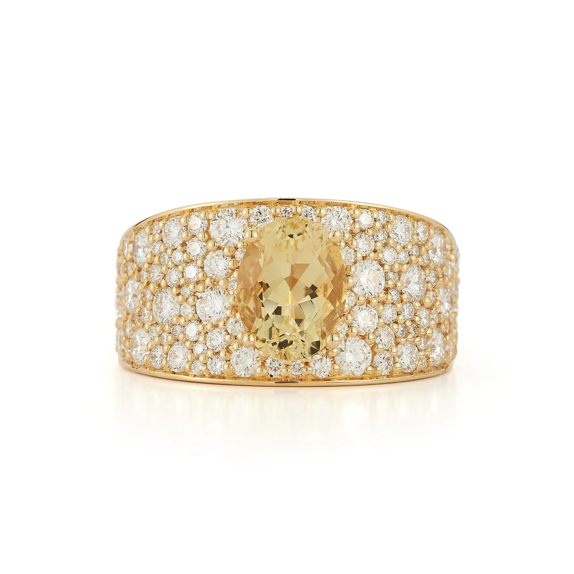 18K &amp; Oval Yellow Scapolite "Pelagia" Ring with Various Sized Pave Diamonds
