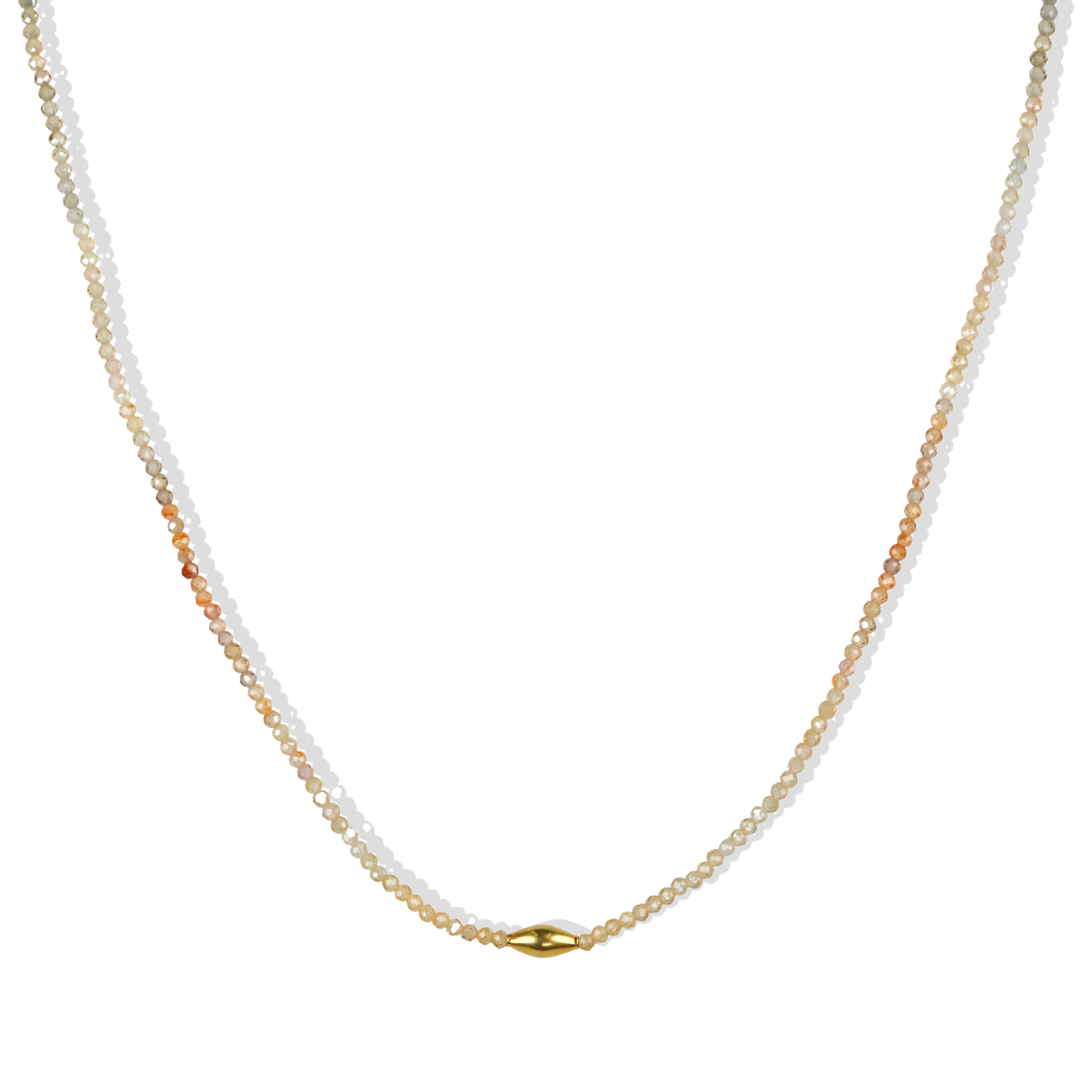 Faceted Ombre Neutral Zircon Beaded Necklace with 18K Rounded Marquise Bead