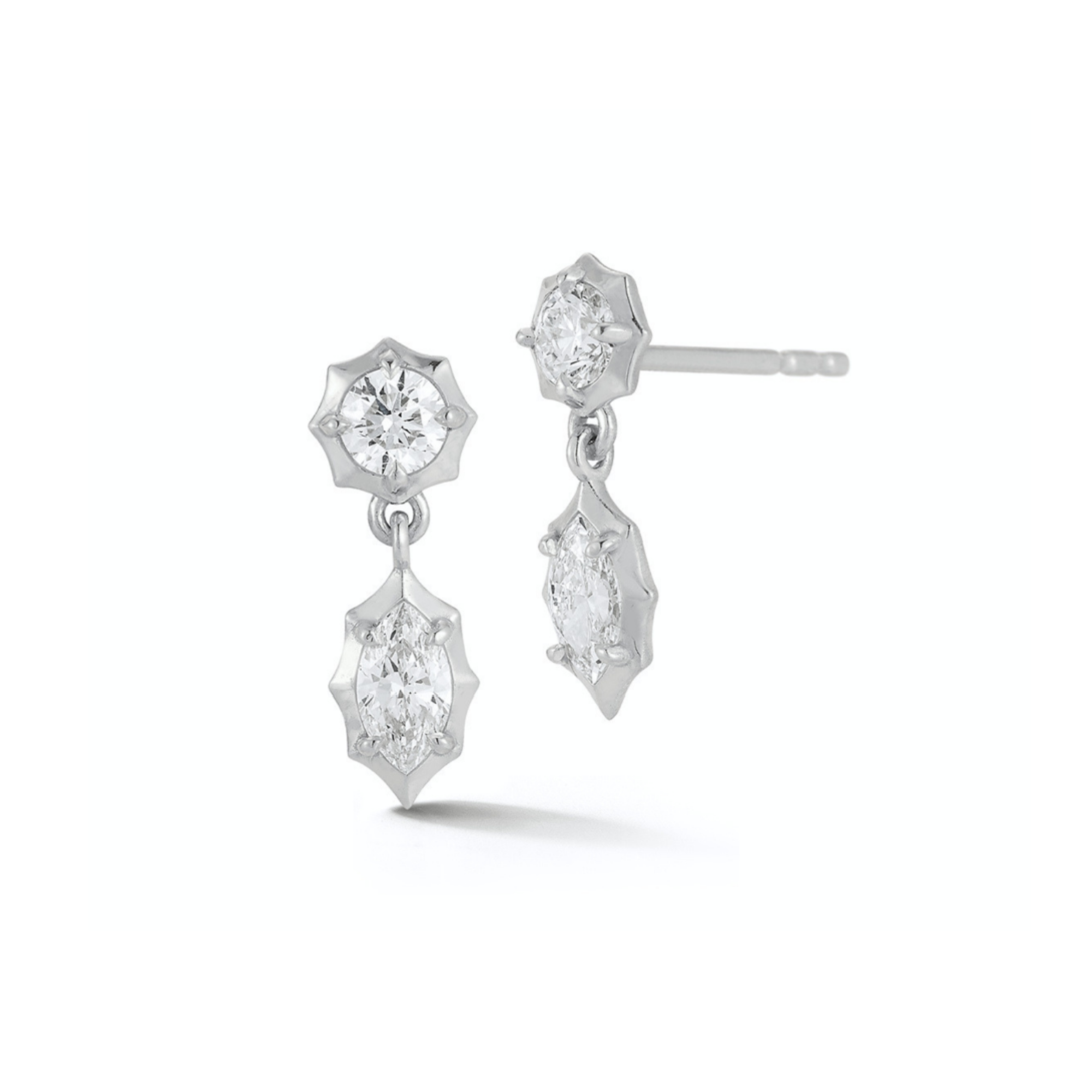 Platinum &amp; Diamond Two Stone "Maverick" Drop Earrings