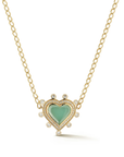 18K & Chrysoprase Small Heart "Caspian" Pendant Necklace with Pave & Satellite Diamond Halo