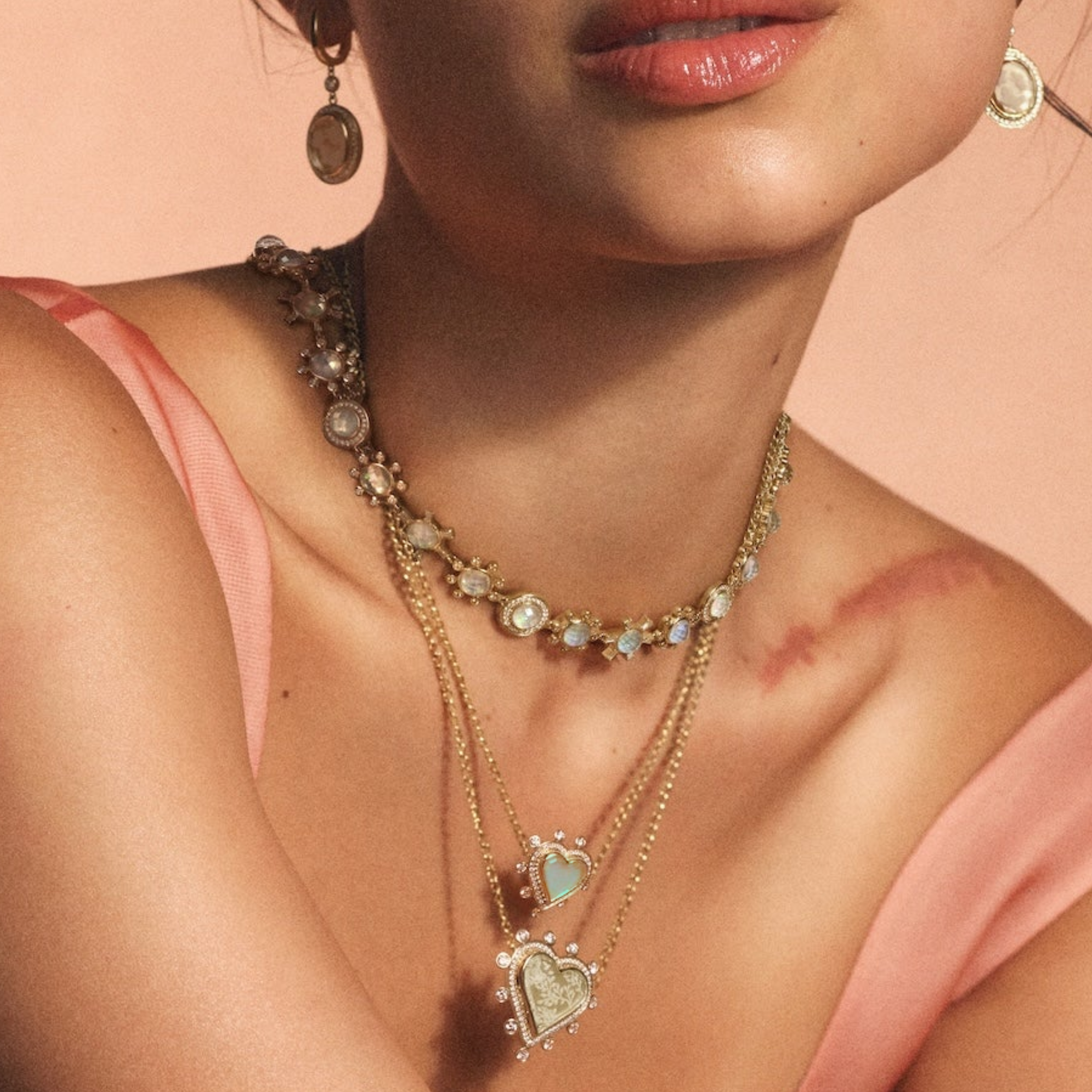 18K &amp; Chrysoprase Small Heart "Caspian" Pendant Necklace with Pave &amp; Satellite Diamond Halo