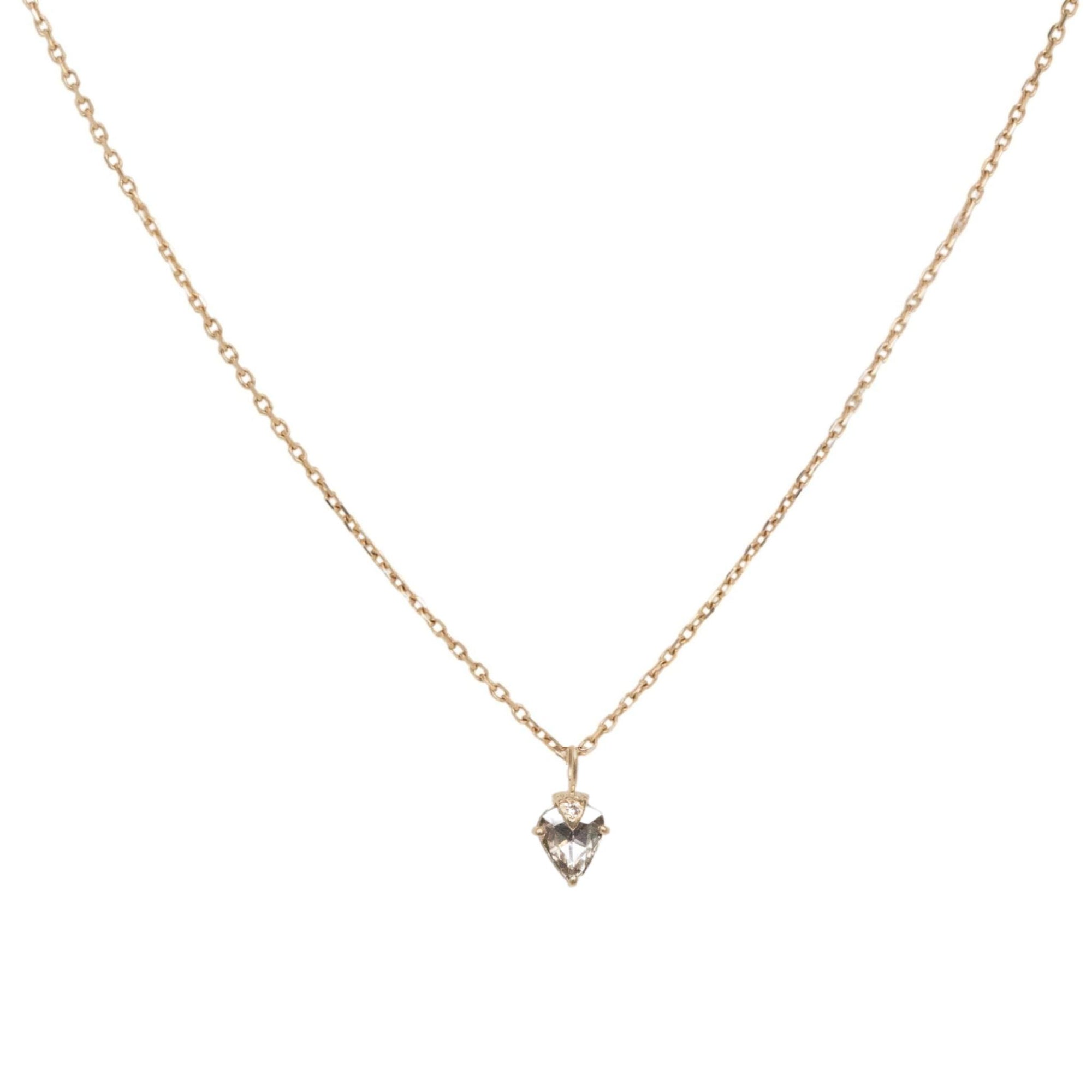 14K "Claw-Set" Upside-Down Teardrop Grey Diamond Necklace with Pave Diamond Details