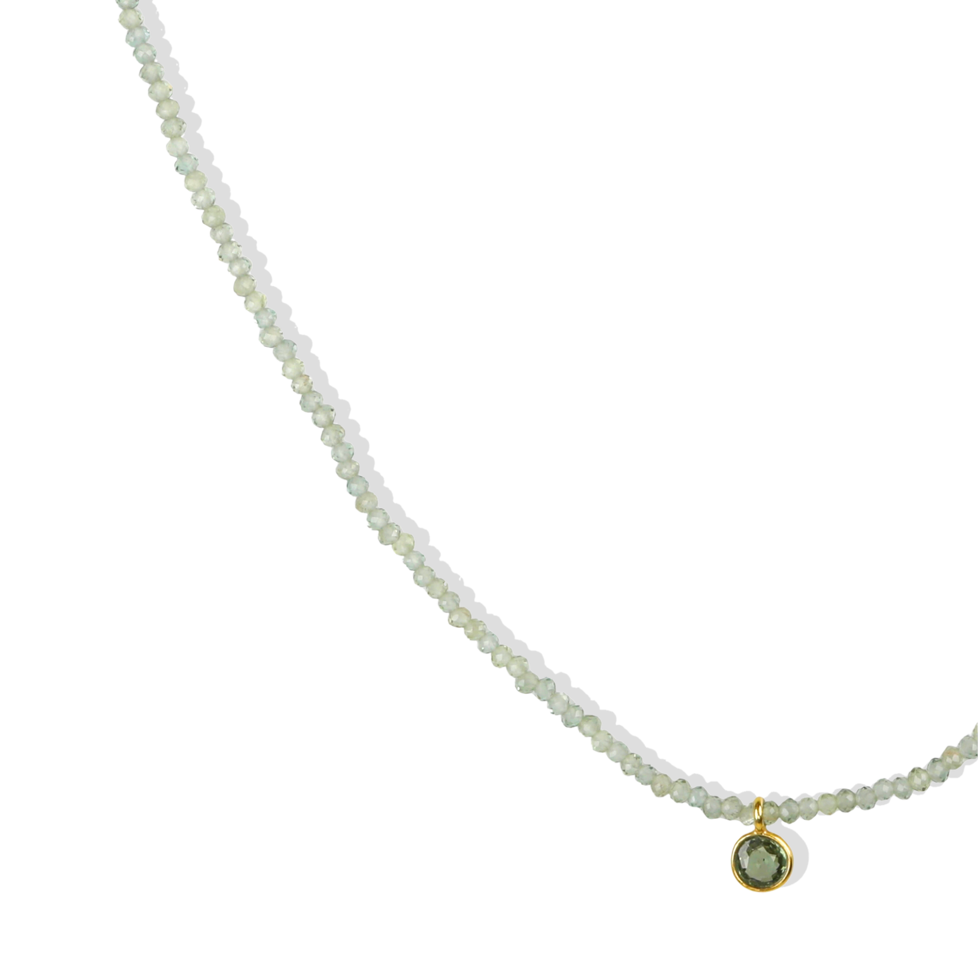 Faceted Green Apatite Necklace with 18K Bezel-Set Green Sapphire Pendant