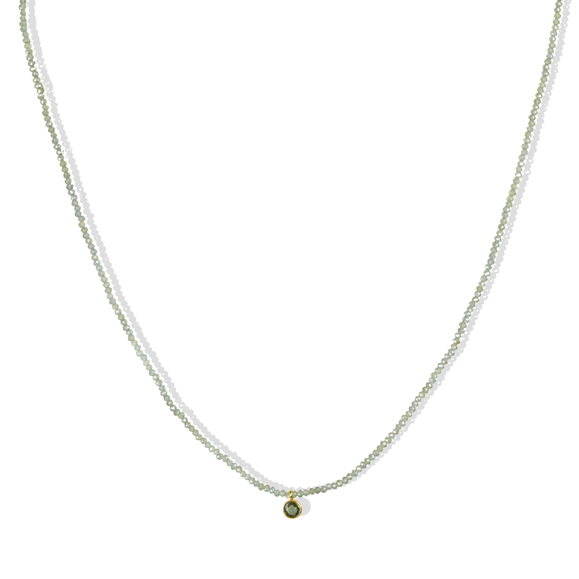 Faceted Green Apatite Necklace with 18K Bezel-Set Green Sapphire Pendant