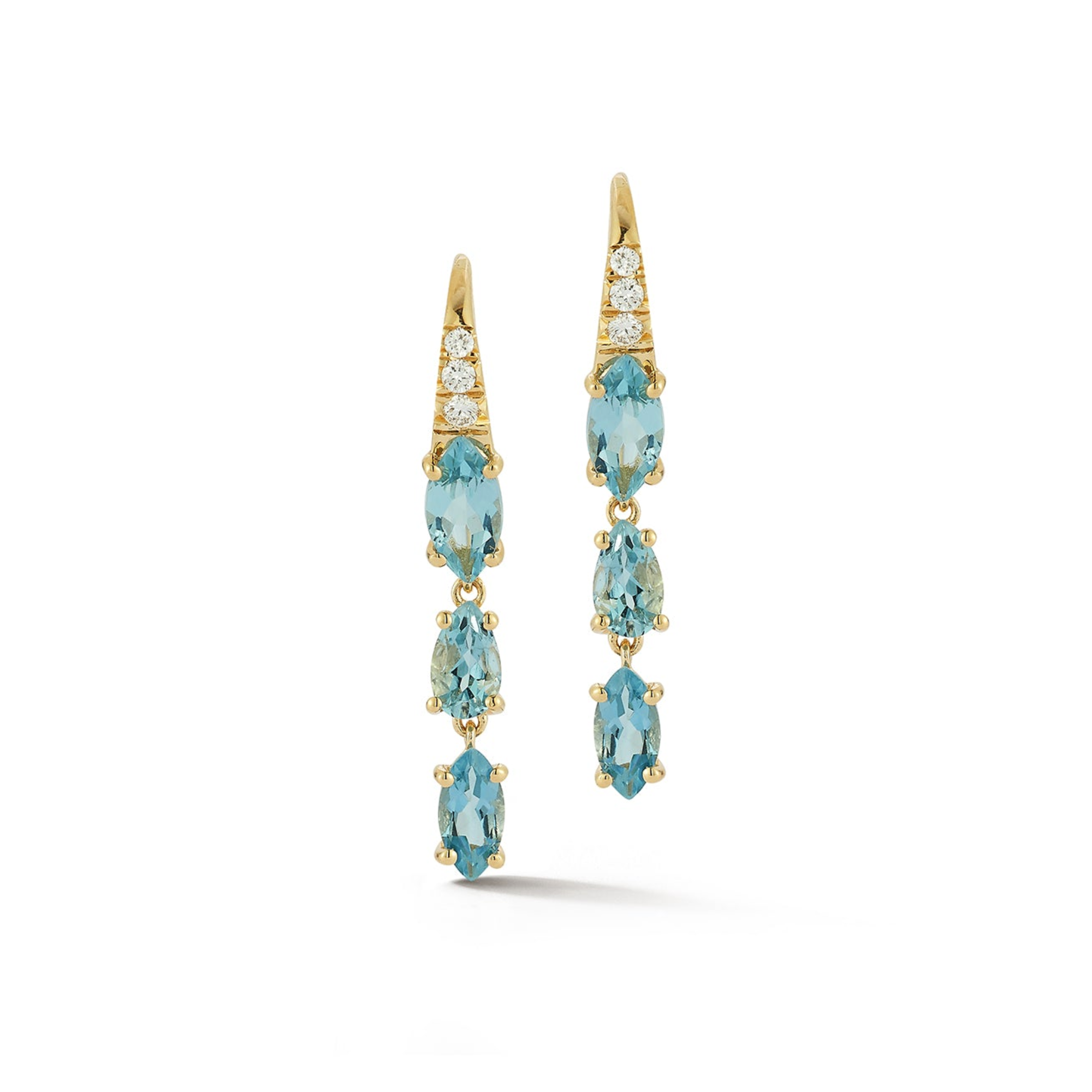 18K Triple Zimbaqua Aquamarine (1.38 tcw) "Dew Drop" Earrings with Pave Diamond Details