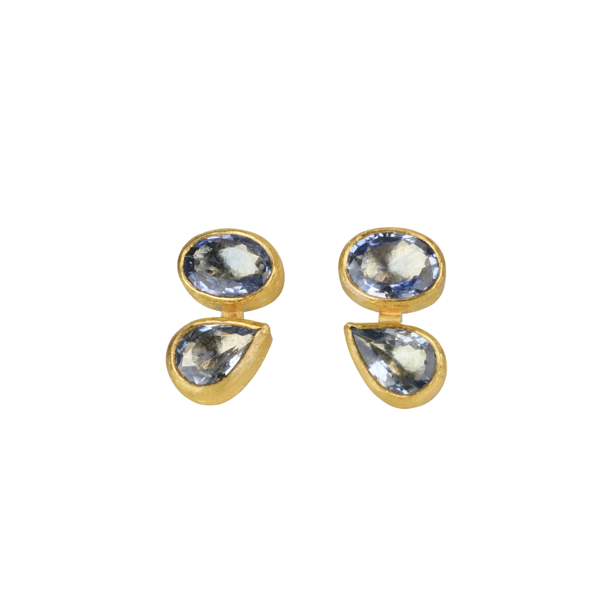 22K &amp; 18K Bezel-Set Double Faceted Blue Sapphire Stud Earrings