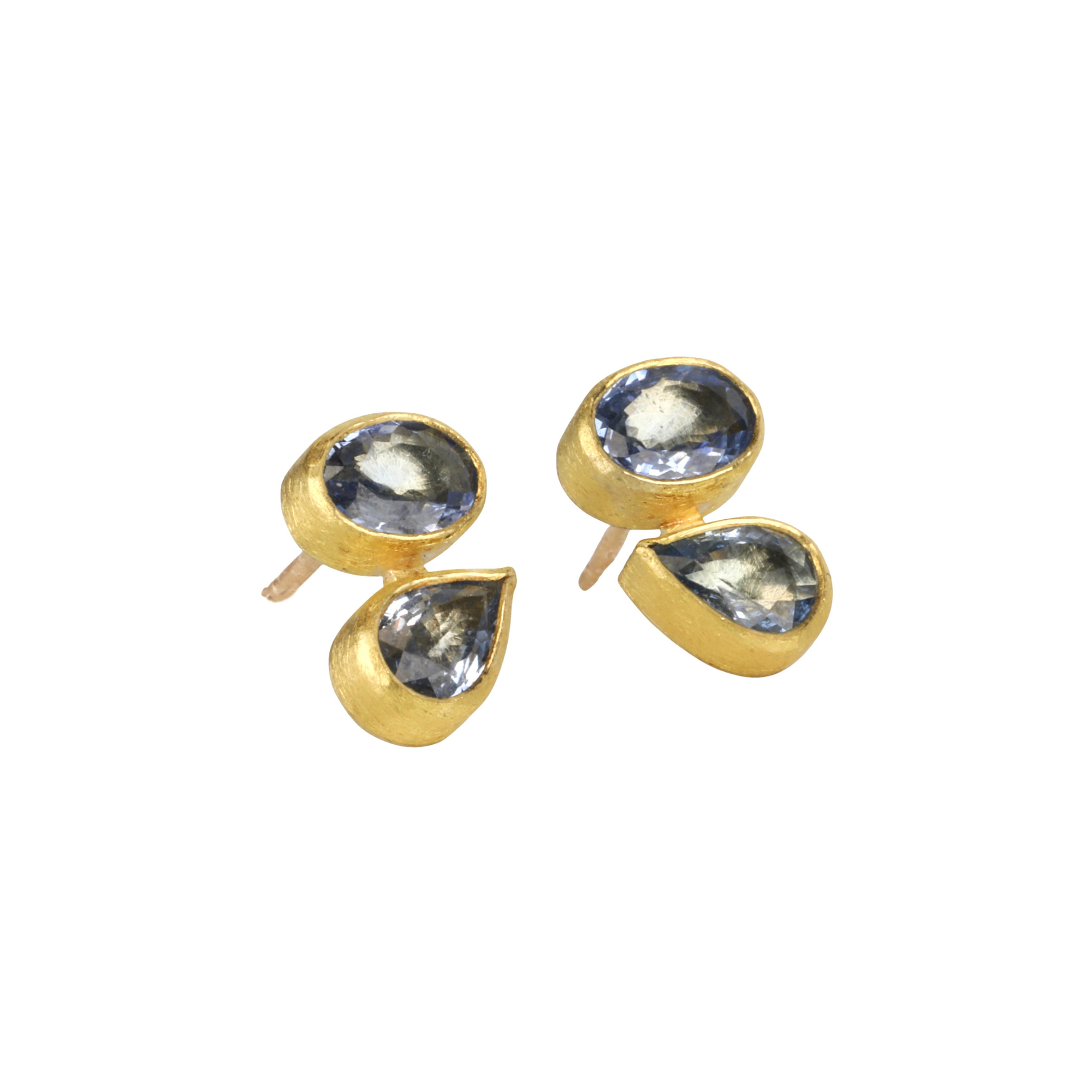 22K &amp; 18K Bezel-Set Double Faceted Blue Sapphire Stud Earrings
