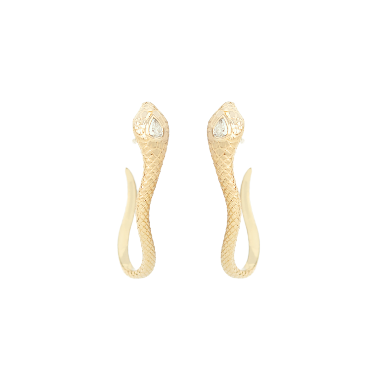 14K "Cobra" Hoop Earrings with Pear Diamonds