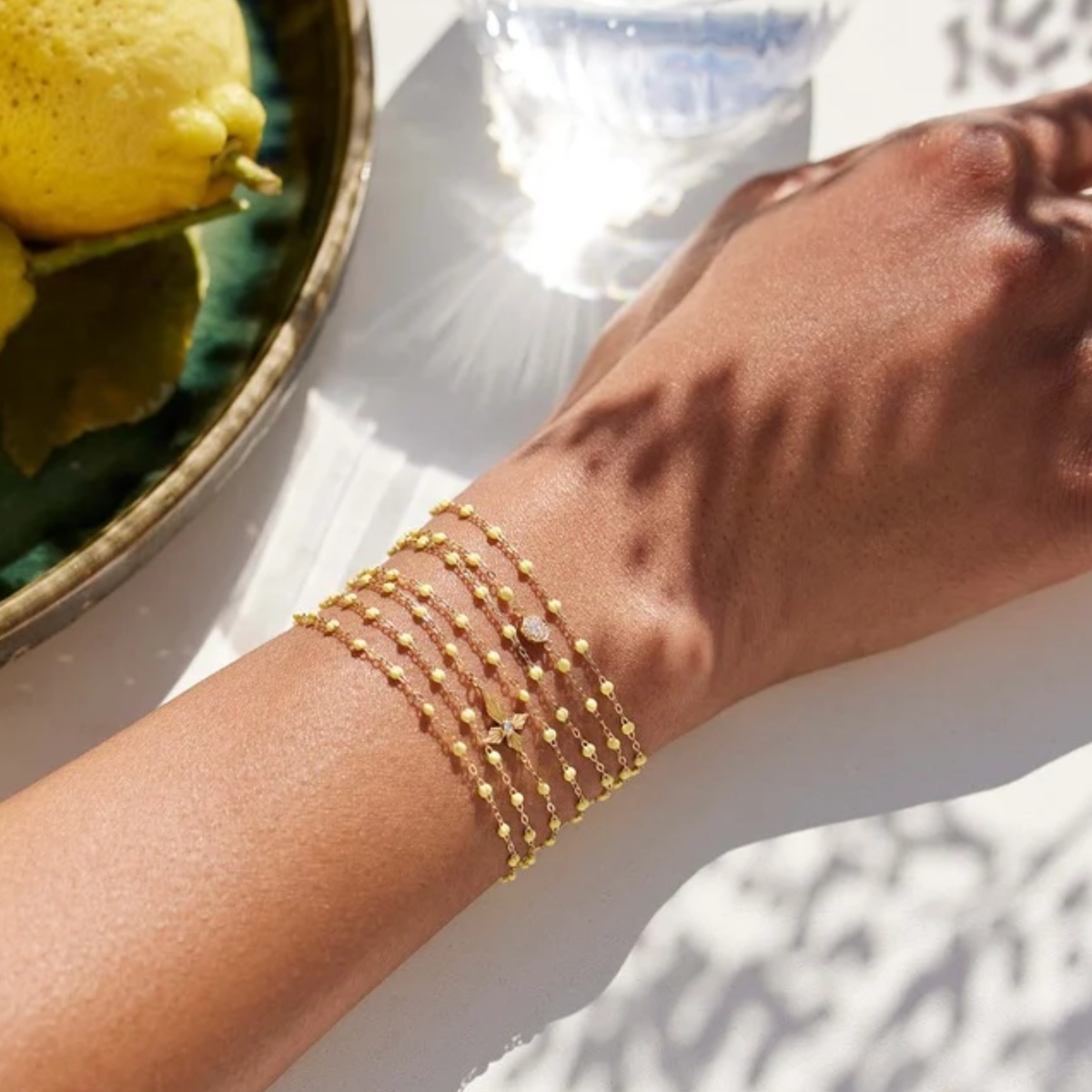 18K &amp; "Mimosa" Resin Beaded Classic Bracelet