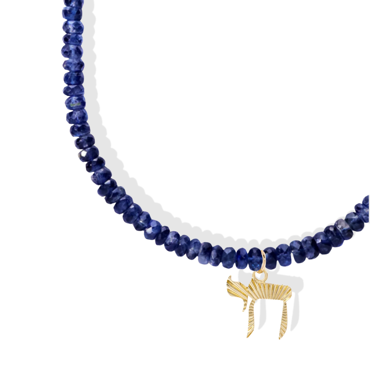 Faceted Blue Kyanite Beaded Choker With 10K "Chai" Charm