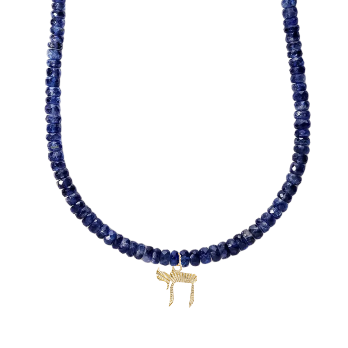 Faceted Blue Kyanite Beaded Choker With 10K "Chai" Charm