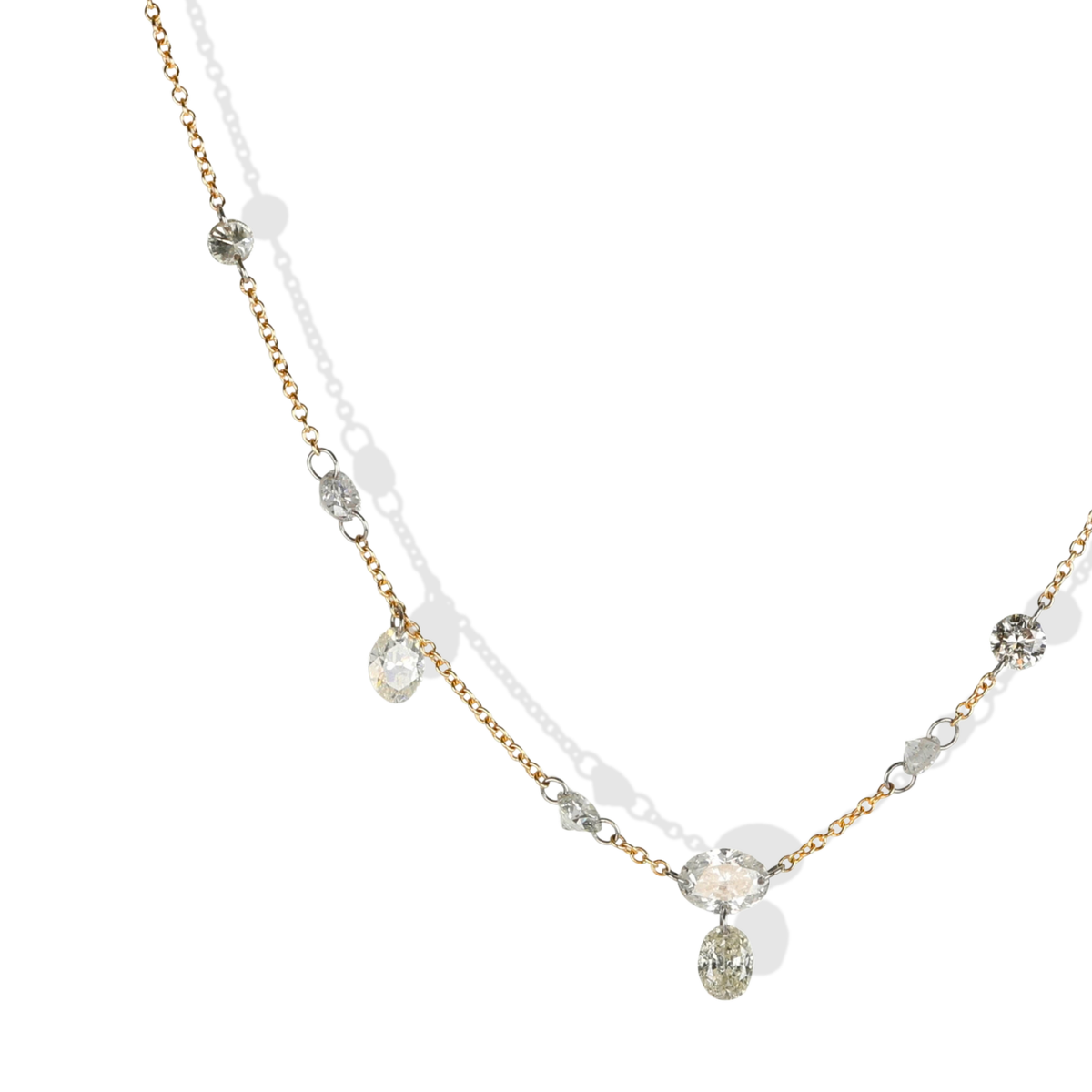 18K &amp; ~2.6ct Free-Set Round and Oval Shaped Diamond Necklace