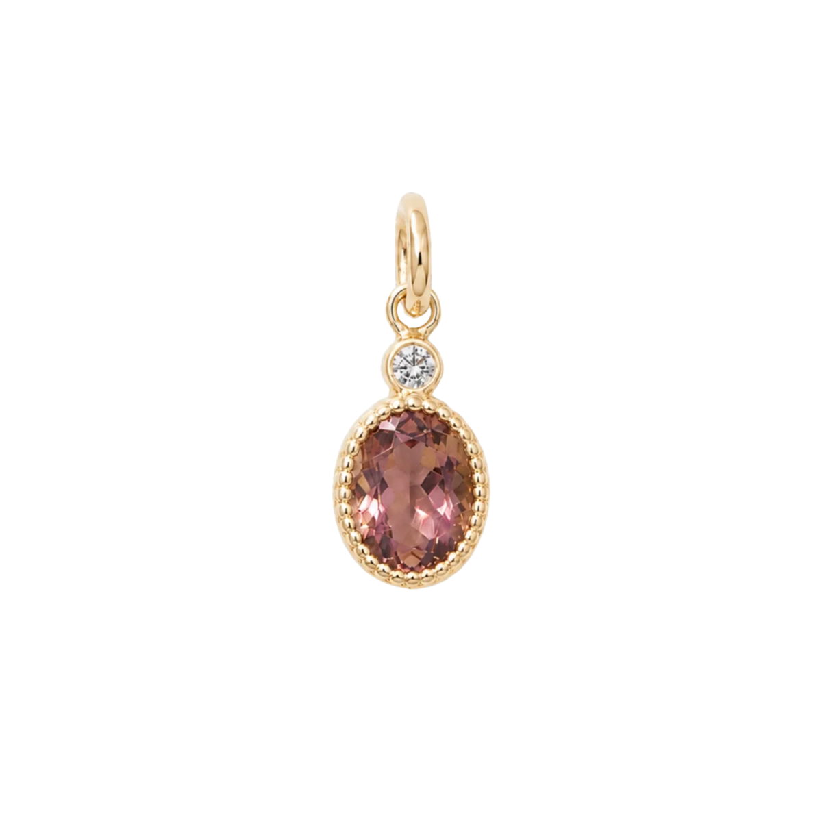 One-Of-A-Kind 10K &amp; Oval Pink Tourmaline "Station" Pendant with Diamond &amp; Milgrain Details