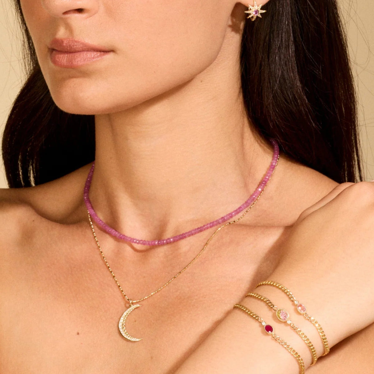 Faceted Pink Sapphire Beaded Necklace in 16"