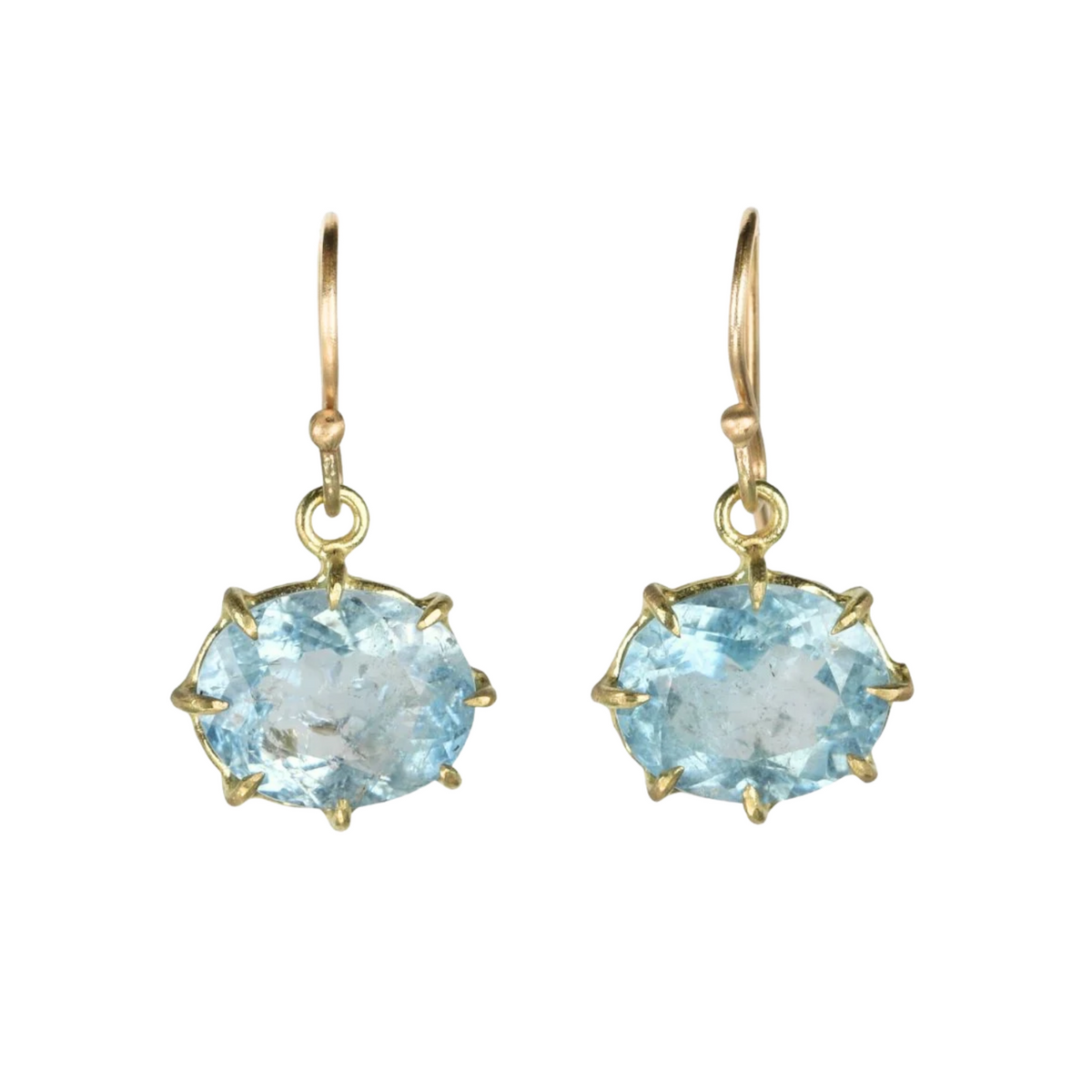 18K Mini Oval Prong-Set Faceted Aquamarine Earrings