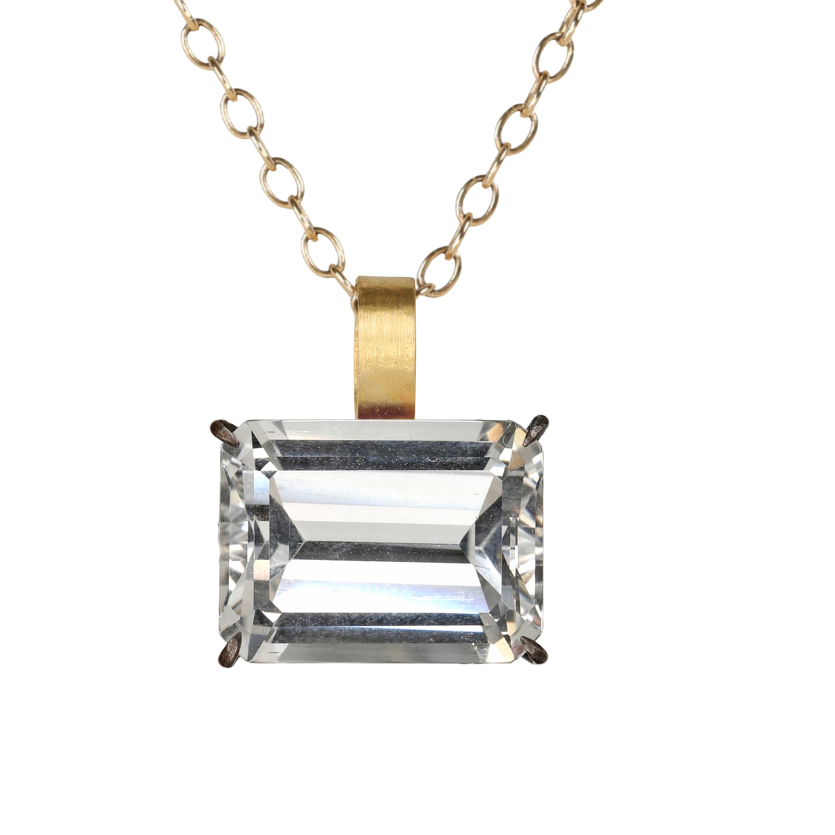 22K &amp; Oxidized Sterling Silver Prong-Set East-West Emerald Cut White Topaz Pendant
