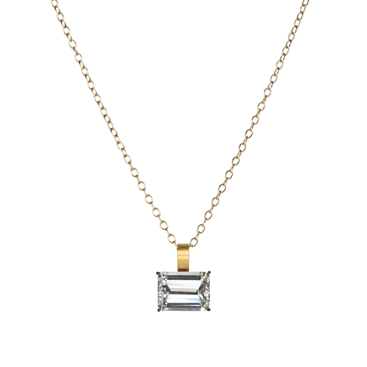 22K &amp; Oxidized Sterling Silver Prong-Set East-West Emerald Cut White Topaz Pendant