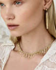 Gold Vermeil Chain & Beige Silk Woven Necklace with Center Chain "Fringe" Section