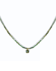 Faceted Ombre Green Tourmaline Beaded Necklace with 18K Bezel Set Green Tourmaline Pendant