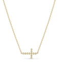 14K Gold Horizontal Fixed Bezel-Set Diamond Cross Necklace