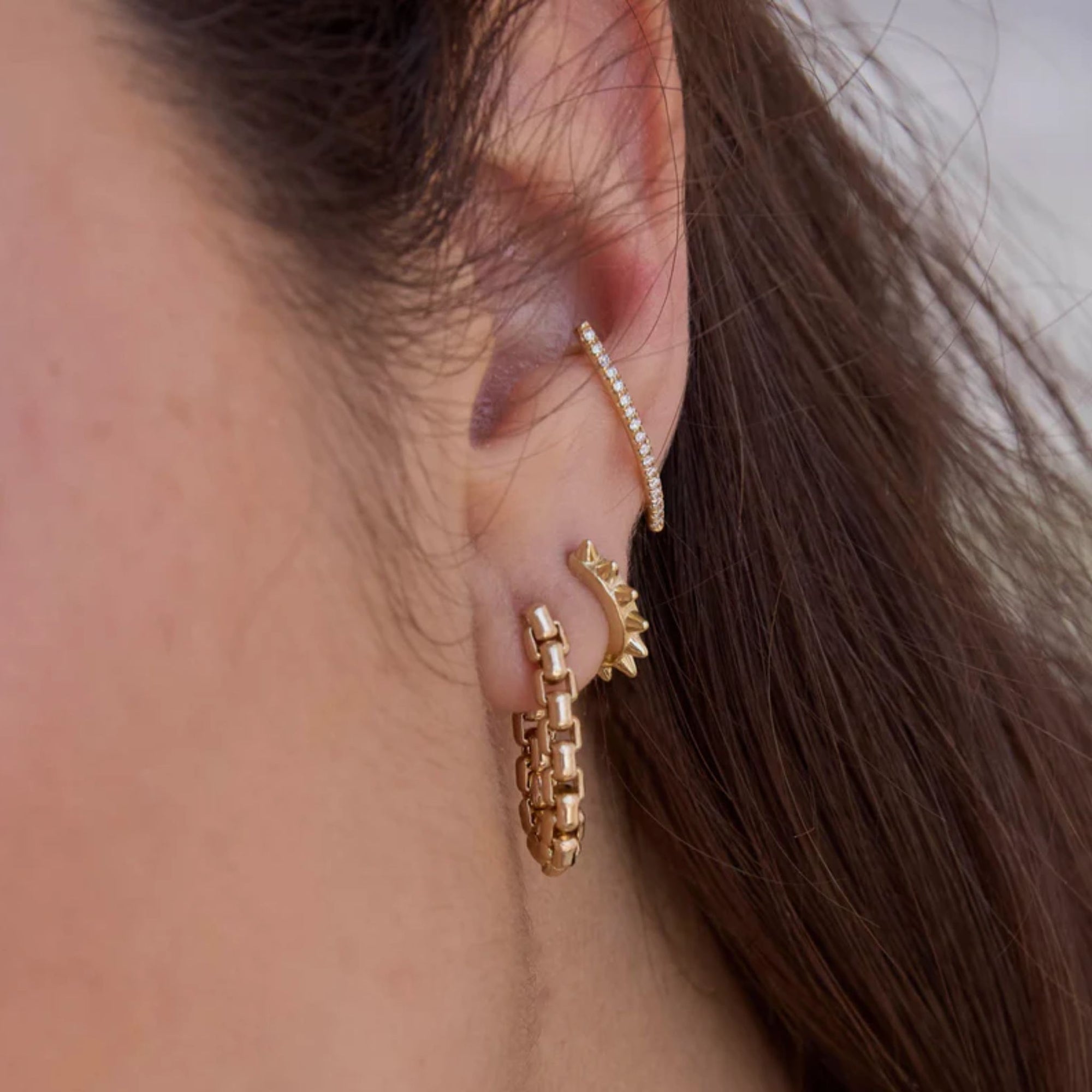 14K Gold Large Box Chain Front-to-Back Earrings