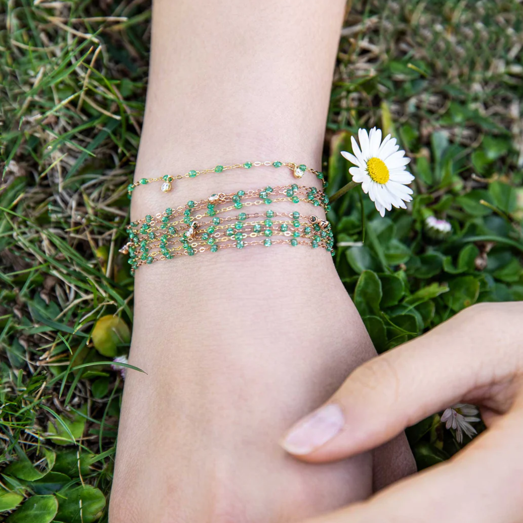 18K Mint Green Resin "Classic" Beaded Bracelet
