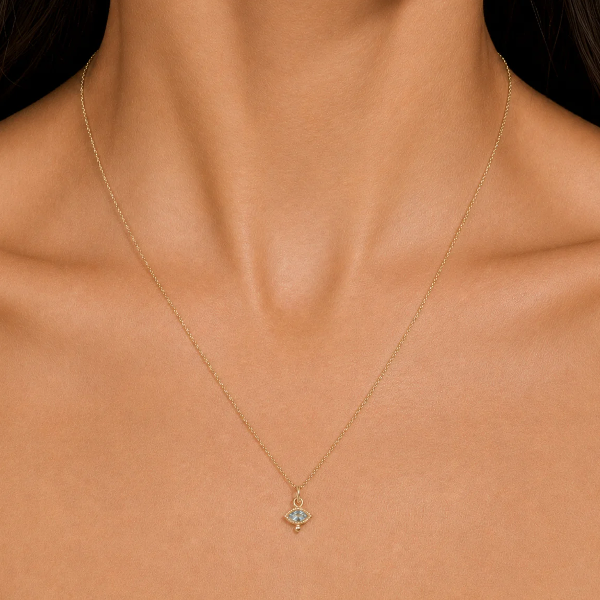 10K Tiny Marquise Aquamarine Talisman Charm