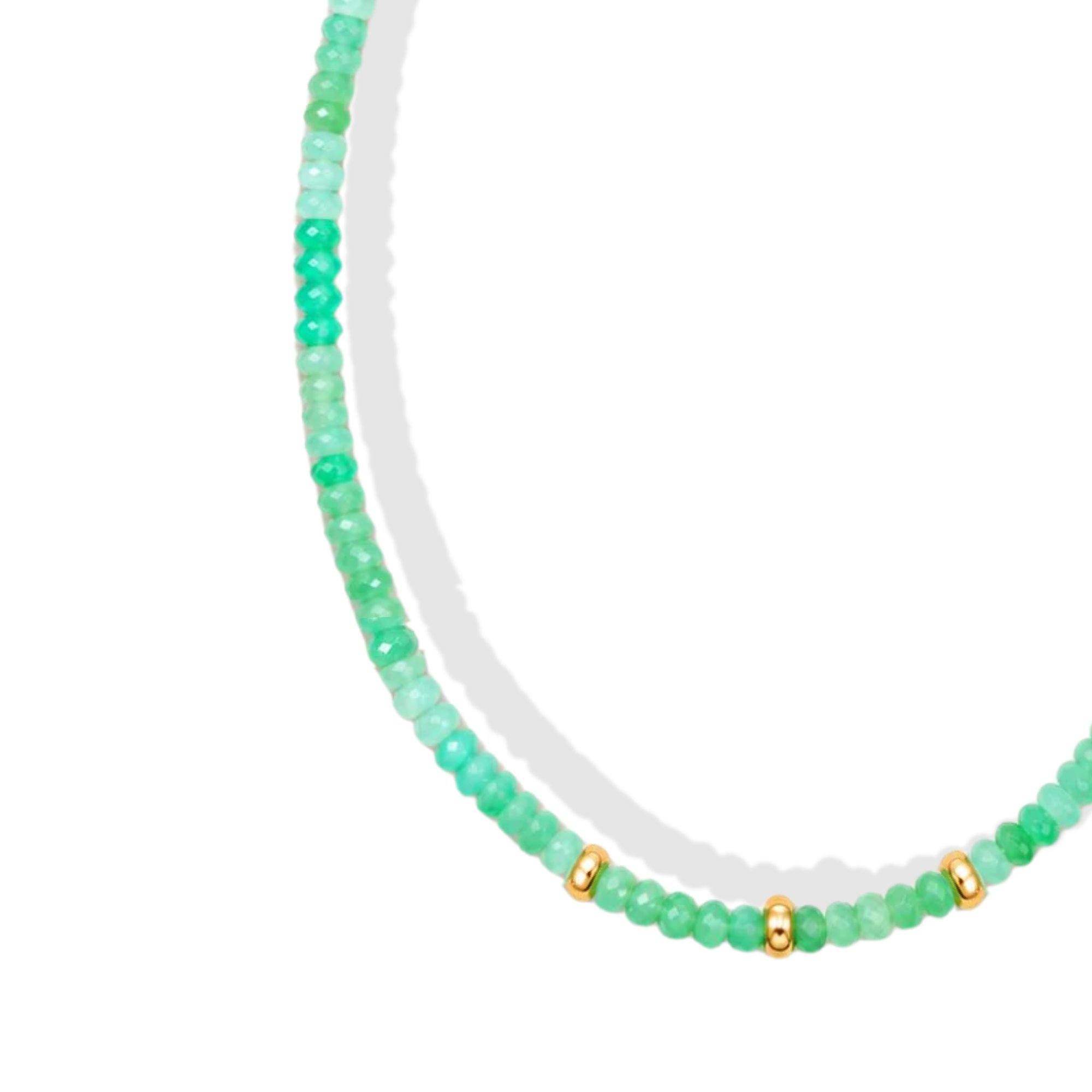 Faceted Chrysoprase Beaded Necklace With Three 14K Beads &amp; Clasp