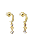 Vermeil & Pave Diamond Half Hoop Earrings with Polki Diamond Dangles
