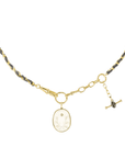 Vermeil Heavy Rectangular Link Chain & Grey Silk Woven Necklace with Engraved Rock Crystal Medallion Pendant