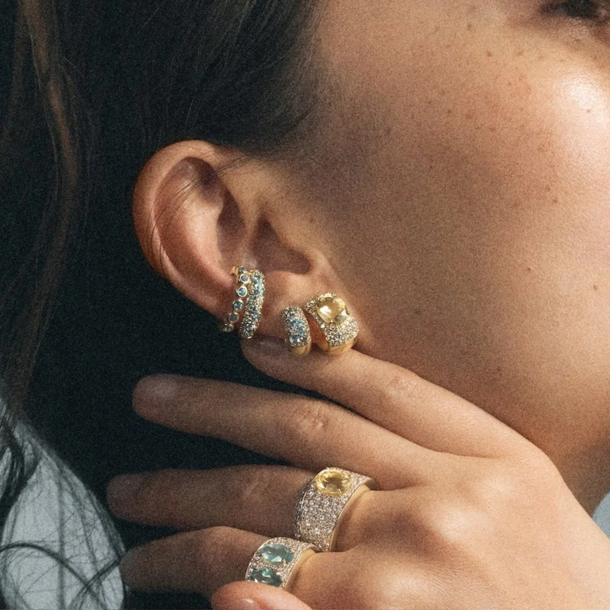 18K Aquamarine, Blue Topaz &amp; Diamond "Tidepool" Ear Cuff