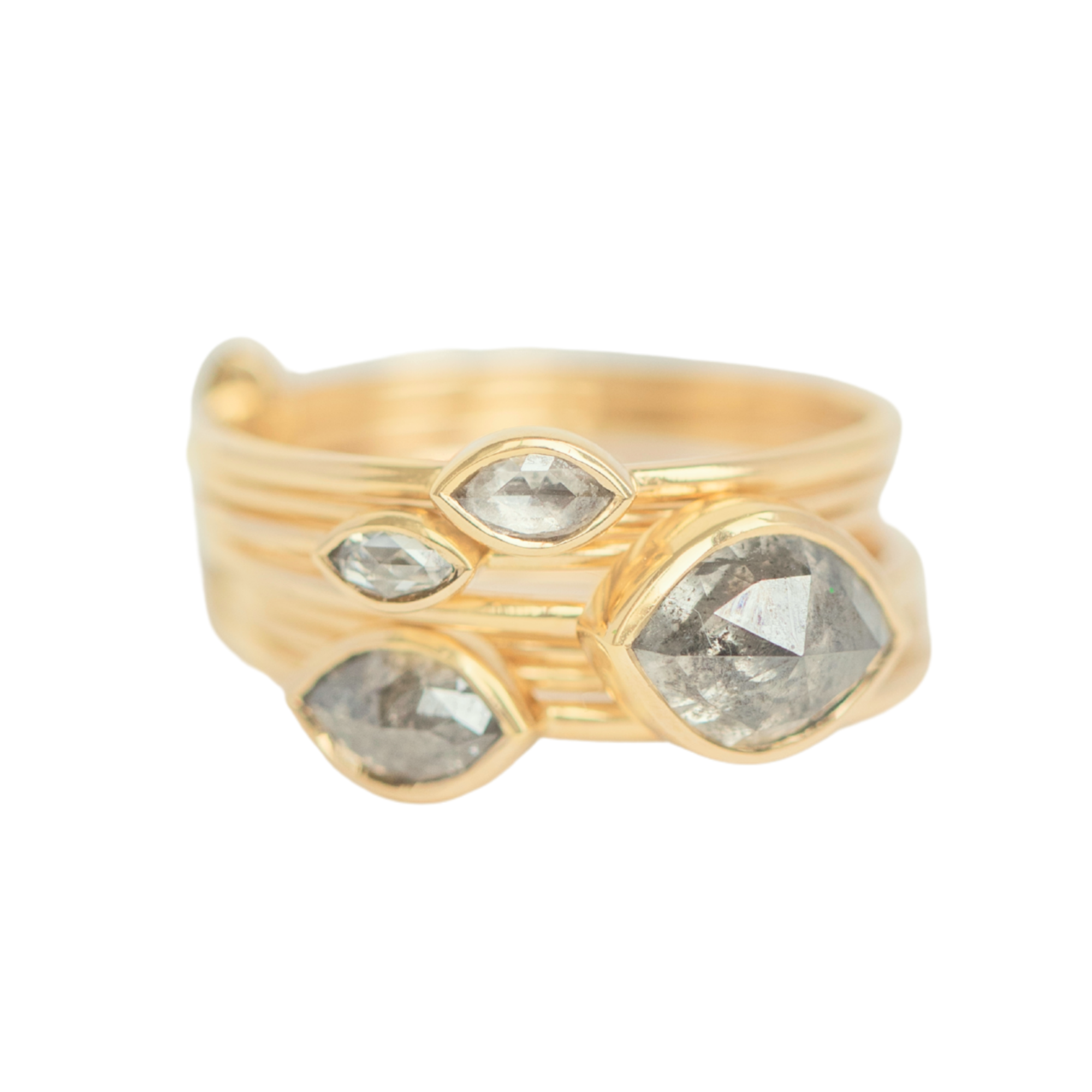 14K One-of-a-Kind Bezel-Set Multi Rosecut Diamond Ring