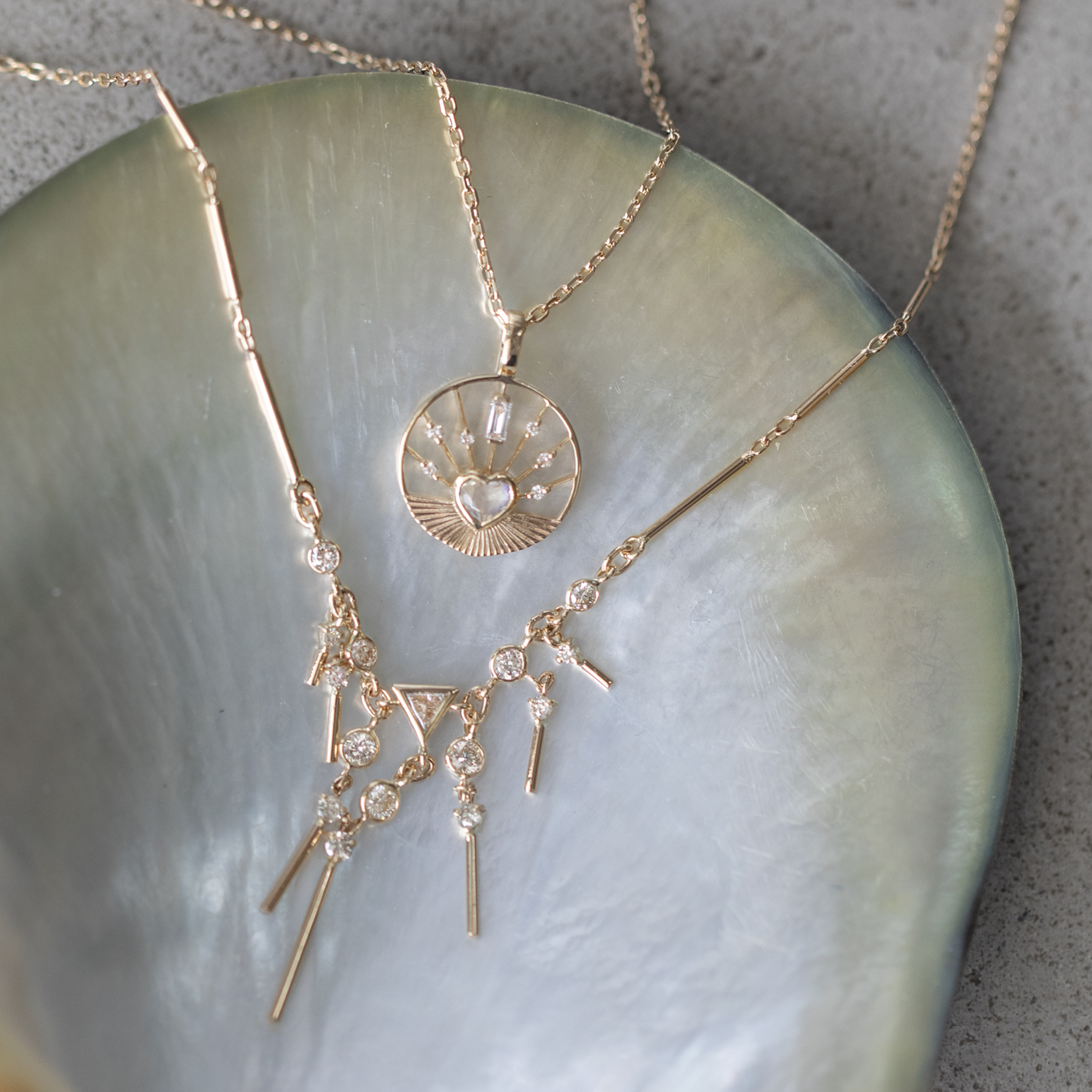 14K "Dream Maker" Trillion Diamond Necklace with Dangling Bar &amp; Diamond Details