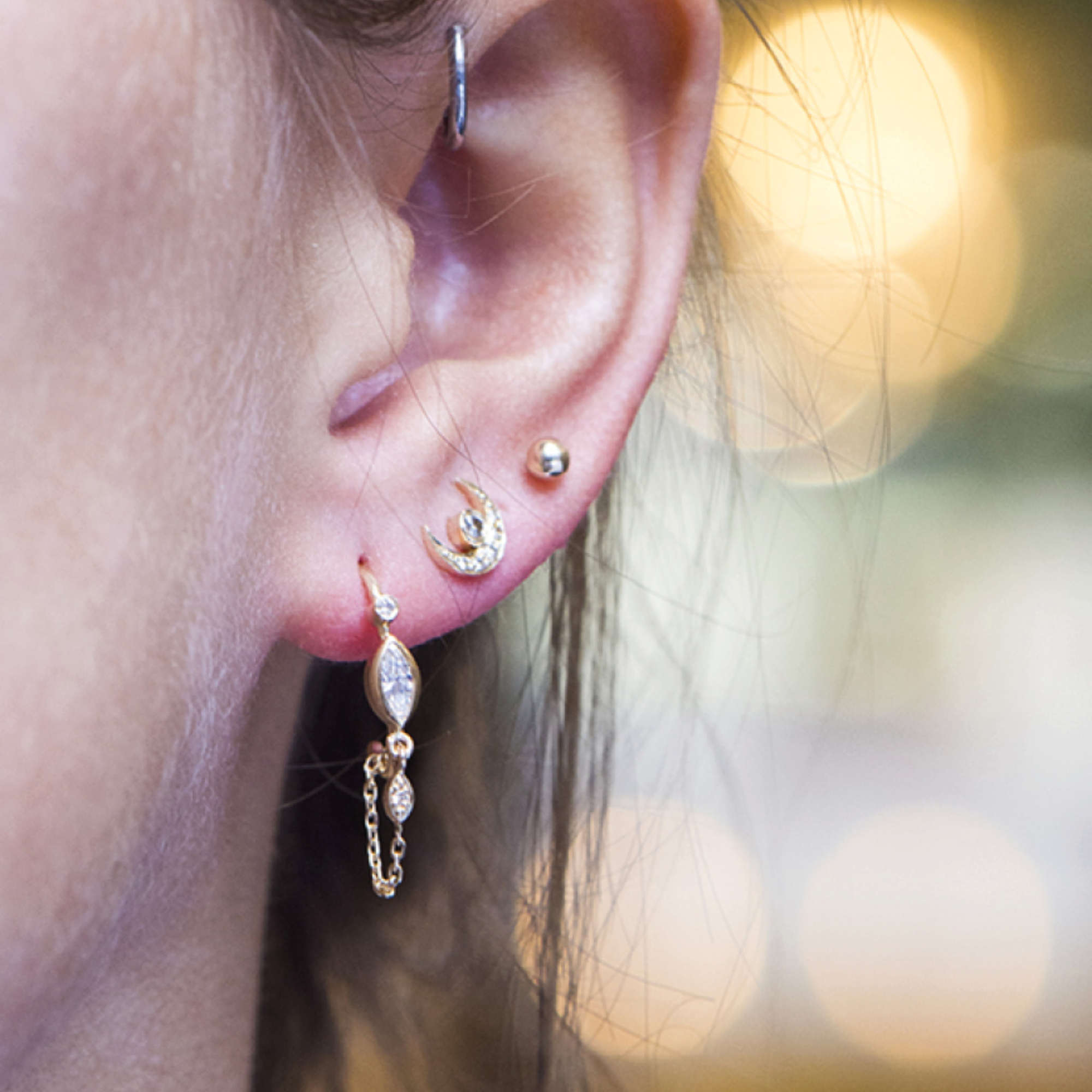 14K &amp; Diamond "Moon and Earth" Stud Earring