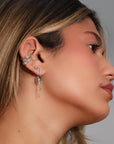 14K & Pale Green Tourmaline Stud Earring with Baguette Diamond Detail