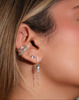 14K & Pale Green Tourmaline Stud Earring with Baguette Diamond Detail