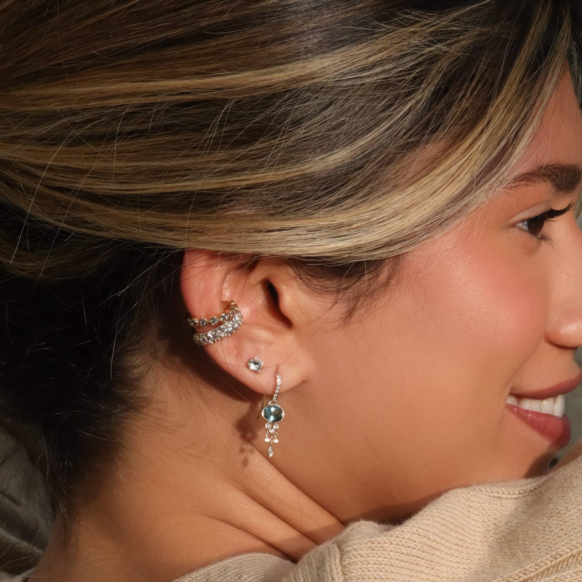14K &amp; Oval Green Tourmaline Drop Earrings with Diamond "Fringe" Details