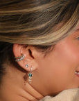 14K & Watermelon Tourmaline Stud Earring with Baguette Diamond Detail