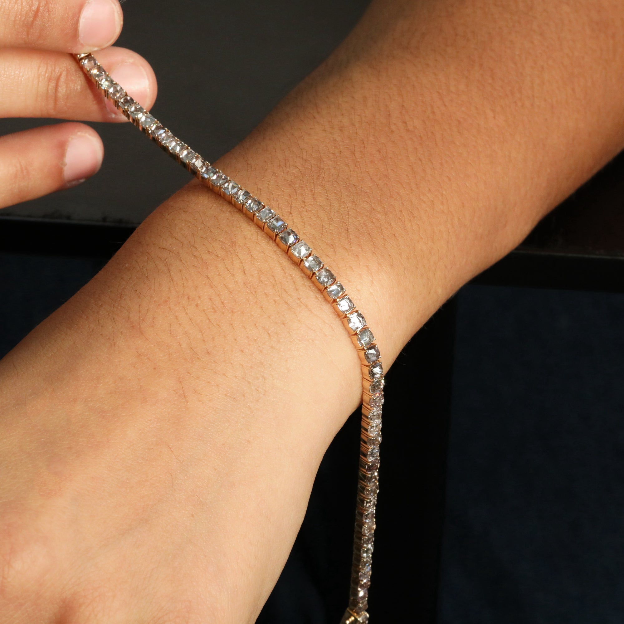 14K &amp; Rosecut Champagne-Grey Diamond Tennis Style Bracelet