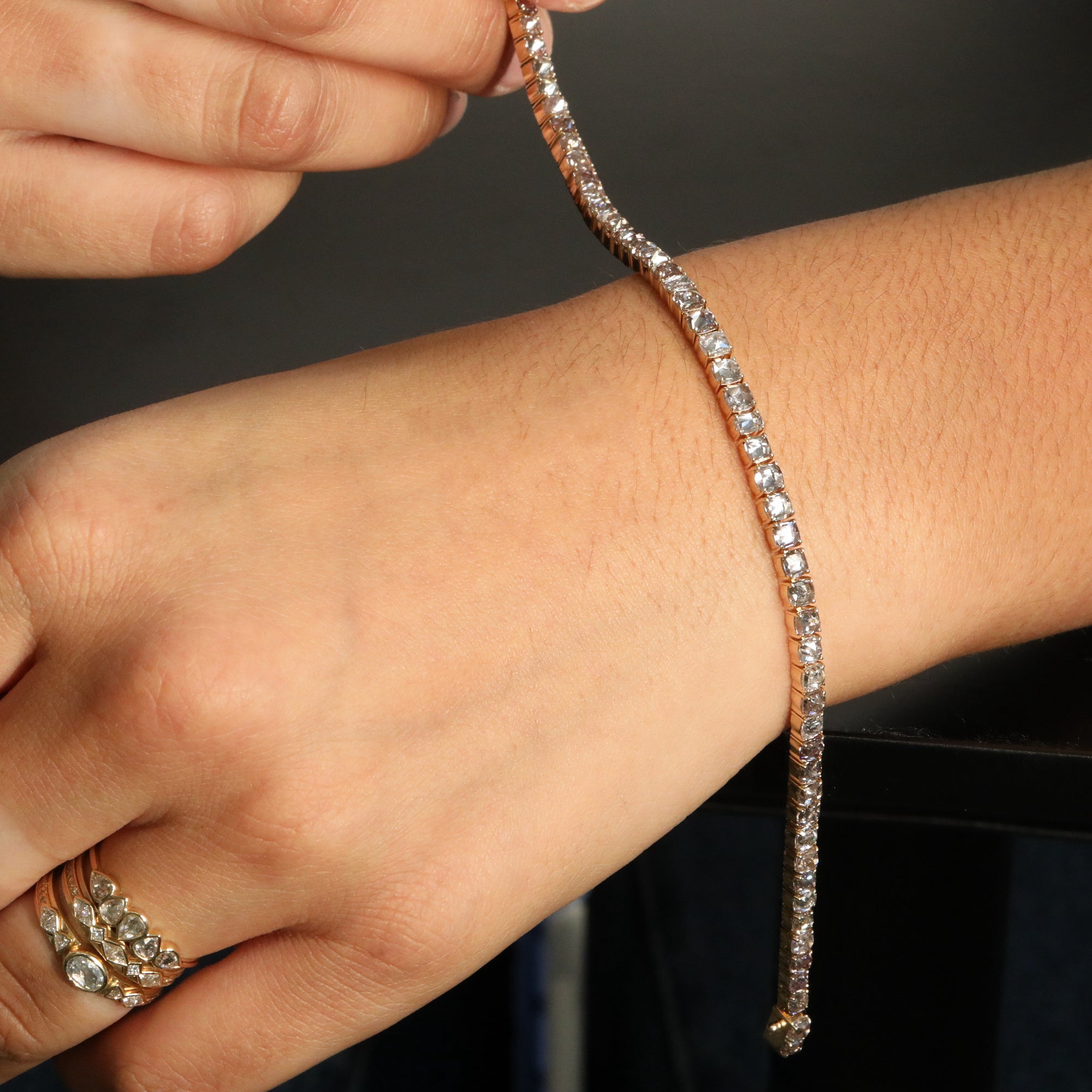 14K &amp; Rosecut Champagne-Grey Diamond Tennis Style Bracelet