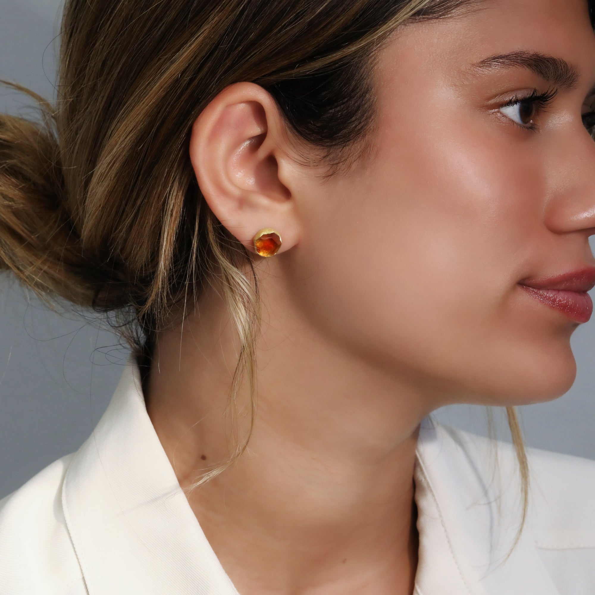 22K &amp; 18K Organic Rough-Cut Citrine Stud Earrings