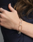 Sterling Silver & 18K Large Oval Link Chain "Dew" Bracelet with Diamond Details